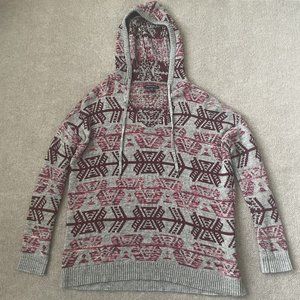 American Eagle Sweater Womens XS Grey Pink Red Sweater Hoodie Aztec Fair Aisle